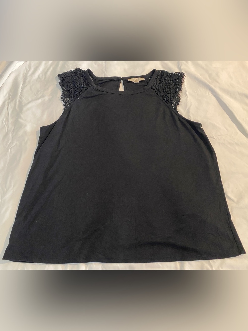 LOFT Plus Black Lace Cap-Sleeve Tank